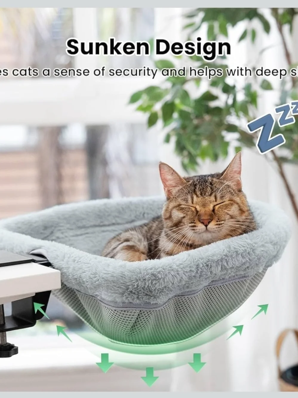 Cat Desk Bed - One-Click Folding,Sunken Design & Space-Saving Semi-Circular Cat